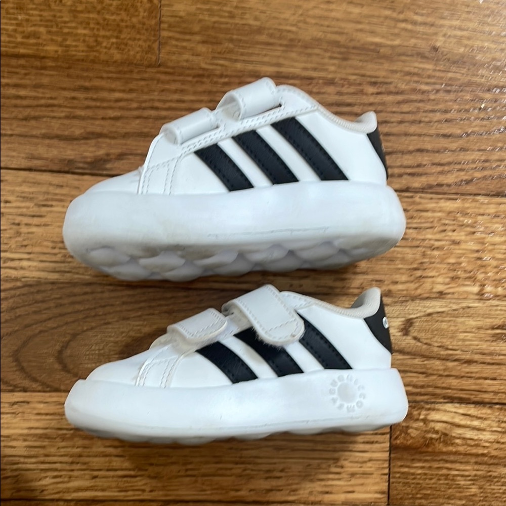 Kids' White and Black Adidas Velcro Sneakers